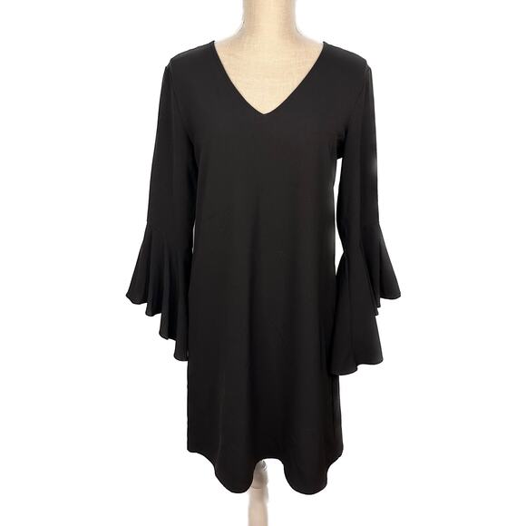 Everly women's dress black shift knee length long bell sleeves cocktail M - Picture 1 of 6